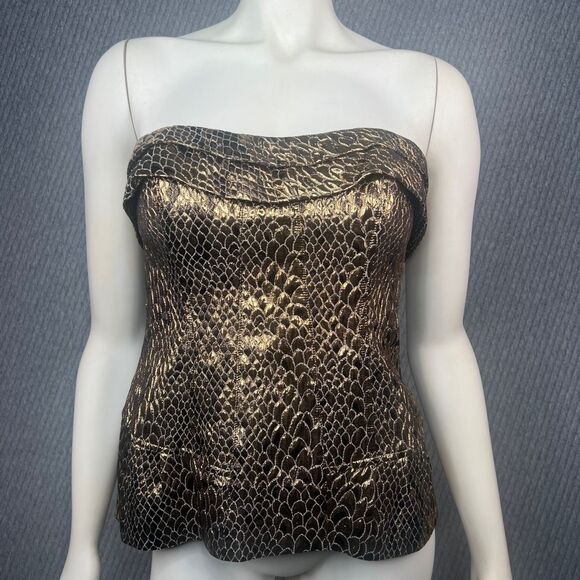 Glam Gold Corset Top Animal Print Shiny Gladiator Womens 4 Sexy Classy Bombshell - Picture 1 of 10